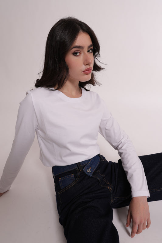 JEANS A GAMBA LARGA CON VITA INCROCIATA