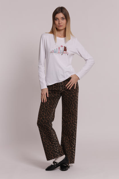 JEANS PALAZZO CON STAMPA ANIMALIER