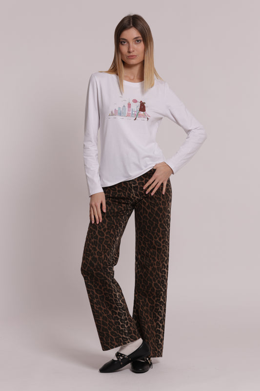 JEANS PALAZZO CON STAMPA ANIMALIER