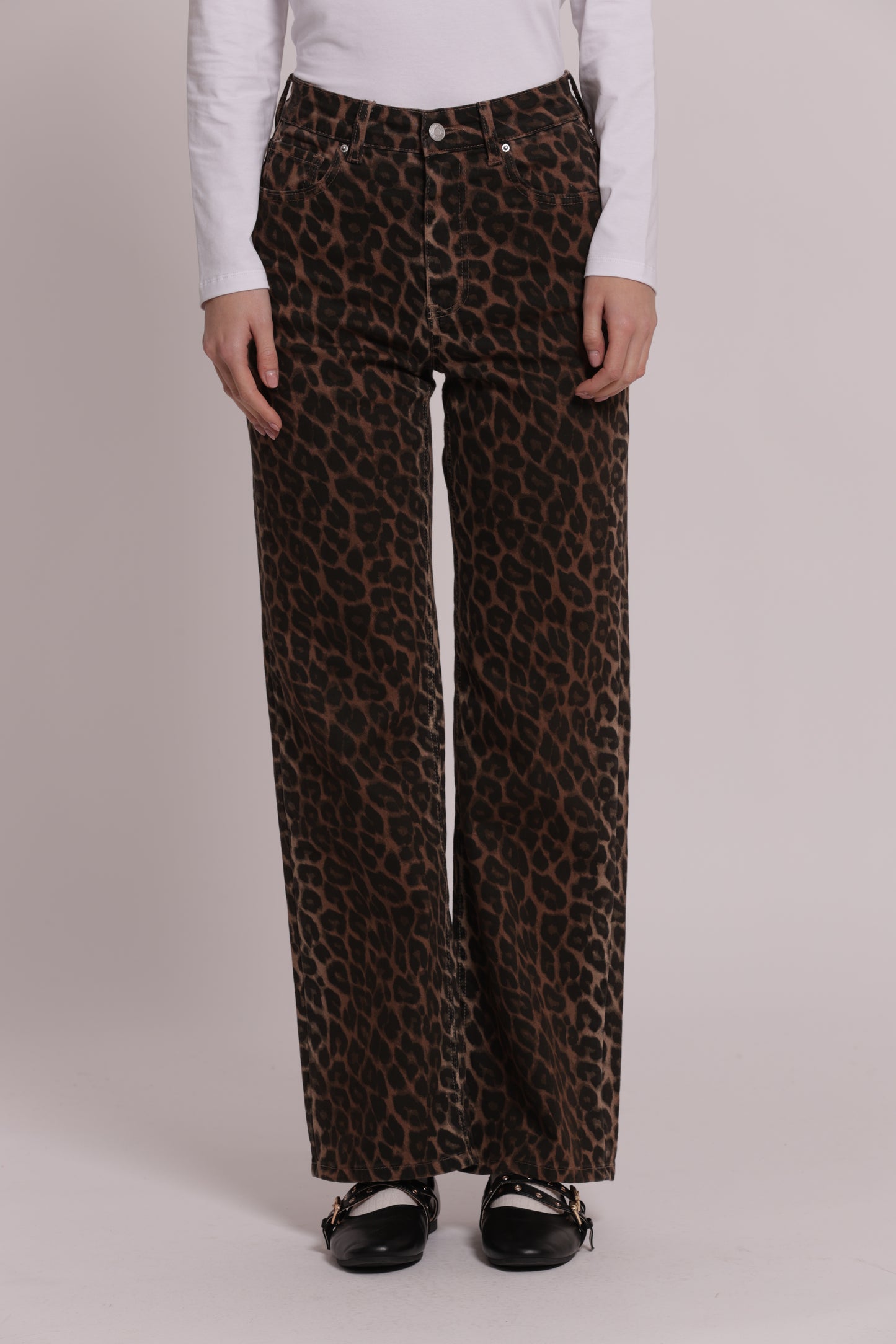 JEANS PALAZZO CON STAMPA ANIMALIER