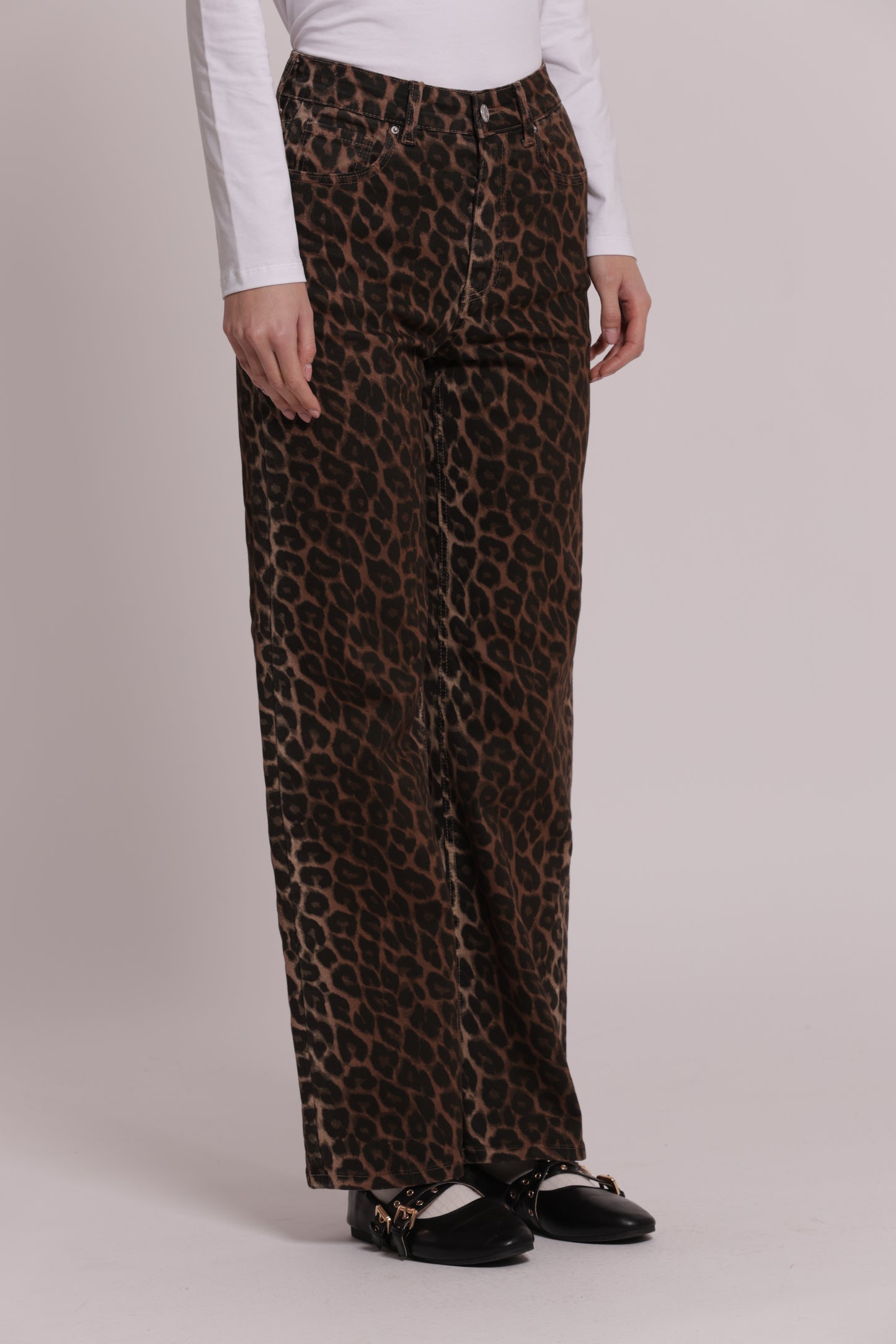 JEANS PALAZZO CON STAMPA ANIMALIER