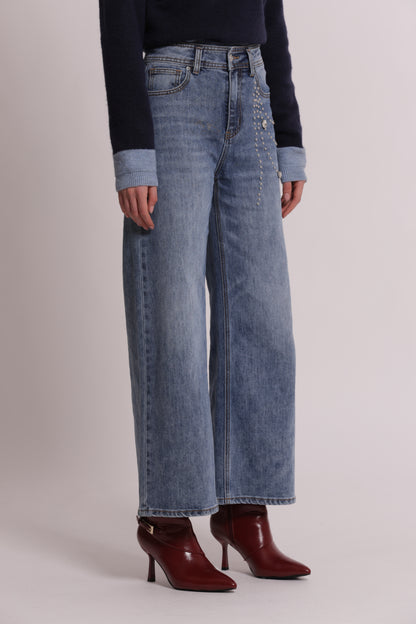 JEANS PALAZZO CON APPLICAZIONI LATERALI