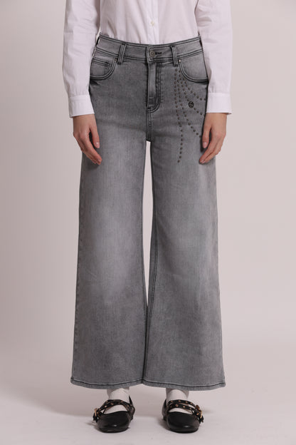 JEANS PALAZZO CON APPLICAZIONI LATERALI