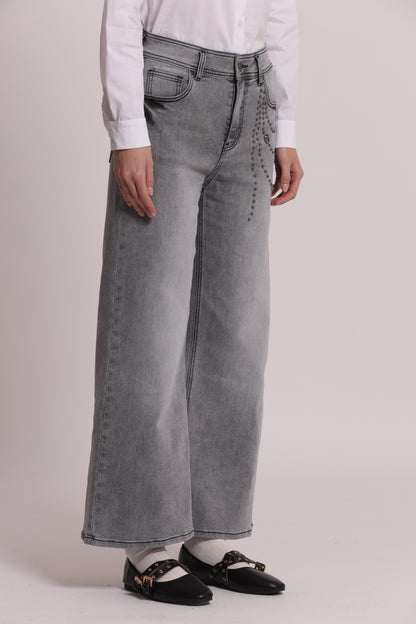 JEANS PALAZZO CON APPLICAZIONI LATERALI