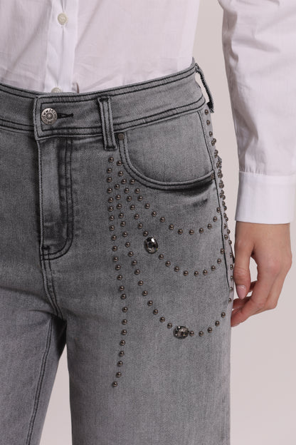 JEANS PALAZZO CON APPLICAZIONI LATERALI