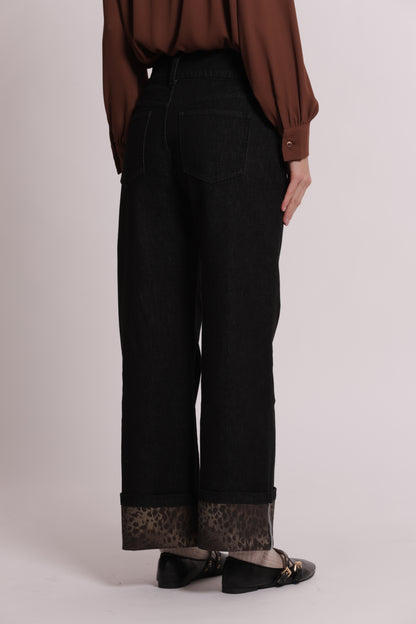 JEANS CON RISVOLTO STAMPATO ANIMALIER