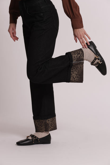 JEANS CON RISVOLTO STAMPATO ANIMALIER