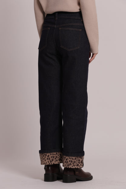 JEANS CON RISVOLTO STAMPATO ANIMALIER