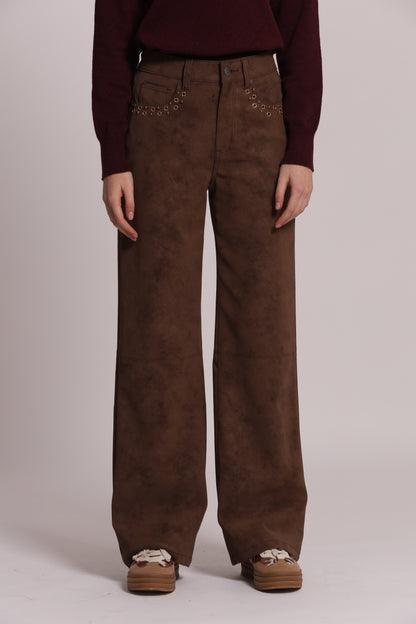 PANTALONE IN TESSUTO SPALMATO CON BORCHIE