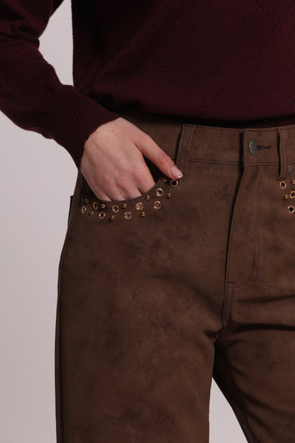 PANTALONE IN TESSUTO SPALMATO CON BORCHIE